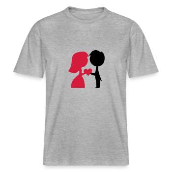 marier -  T-shirt unisexe RELAXED FIT en coton bio - gris chiné - Devant - Alina (178cm) & Michal (187cm)