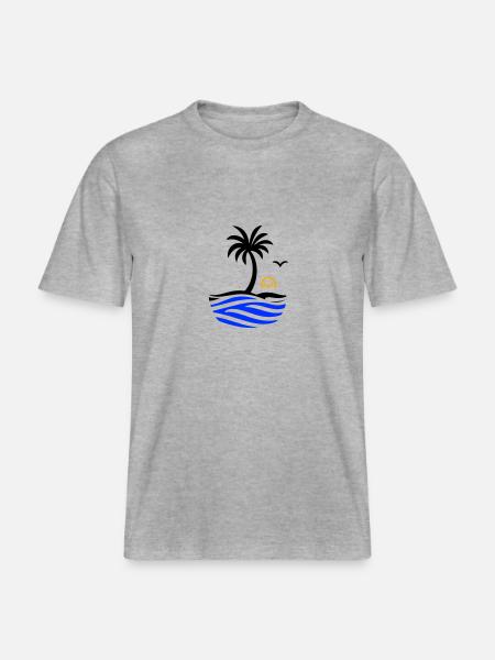 Ocean Palm Tree Summer - RELAXED FIT Unisex Organic T-Shirt - heather grey