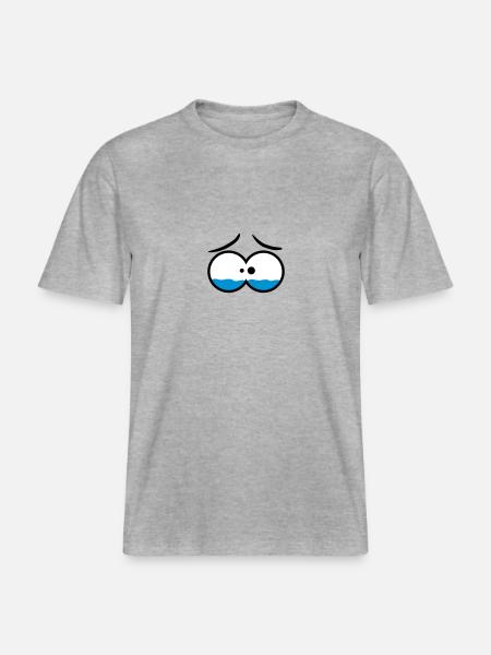 Sad Crying Comic Eyes - RELAXED FIT Unisex Organic T-Shirt - heather grey
