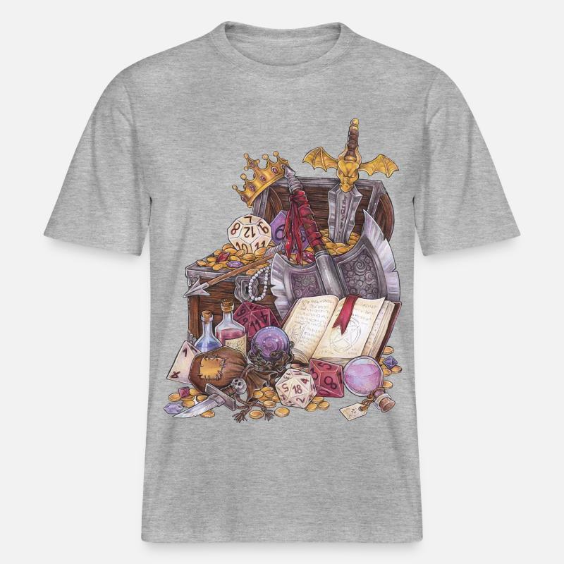 Coffre au trésor dans un donjon avec épée Magic Fantasy - T-shirt unisexe RELAXED FIT en coton bio - gris chiné
