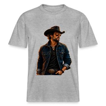 Cowboy Western Style -  RELAXED FIT Unisex Organic T-Shirt - Grau meliert - Vorne - Alina (178cm) & Michal (187cm)