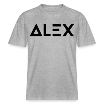 Vorname Alex -  RELAXED FIT Unisex Organic T-Shirt - Grau meliert - Vorne - Alina (178cm) & Michal (187cm)