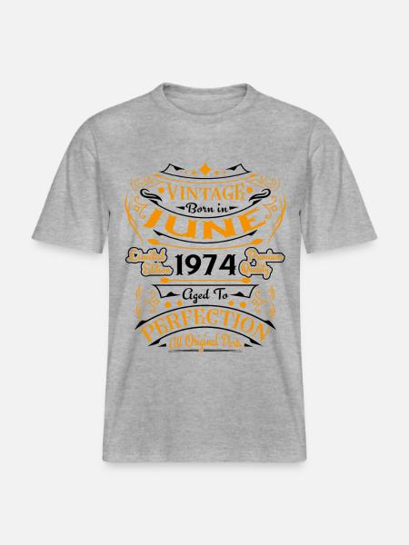 Vintage Retro juni 1974 verjaardagscadeau -  Uniseks RELAXED FIT bio-T-shirt - grijs gemêleerd