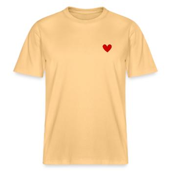 Herz-Print -  RELAXED FIT Unisex Organic T-Shirt - Hellgelb - Vorne - Alina (178cm) & Michal (187cm)