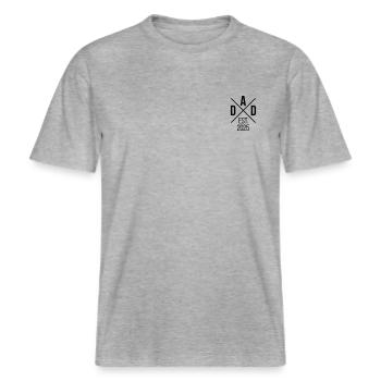 Dad 25 Vater Baby Papa 2025 Vatertag Farbwechsel -  RELAXED FIT Unisex Organic T-Shirt - Grau meliert - Vorne - Alina (178cm) & Michal (187cm)