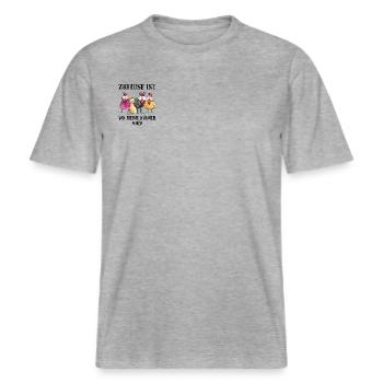 zuhause ist wo meine Hühner sind -  RELAXED FIT Unisex Organic T-Shirt - Grau meliert - Vorne - Alina (178cm) & Michal (187cm)