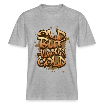Old but always Gold Graffiti -  RELAXED FIT Unisex Organic T-Shirt - Grau meliert - Vorne - Alina (178cm) & Michal (187cm)
