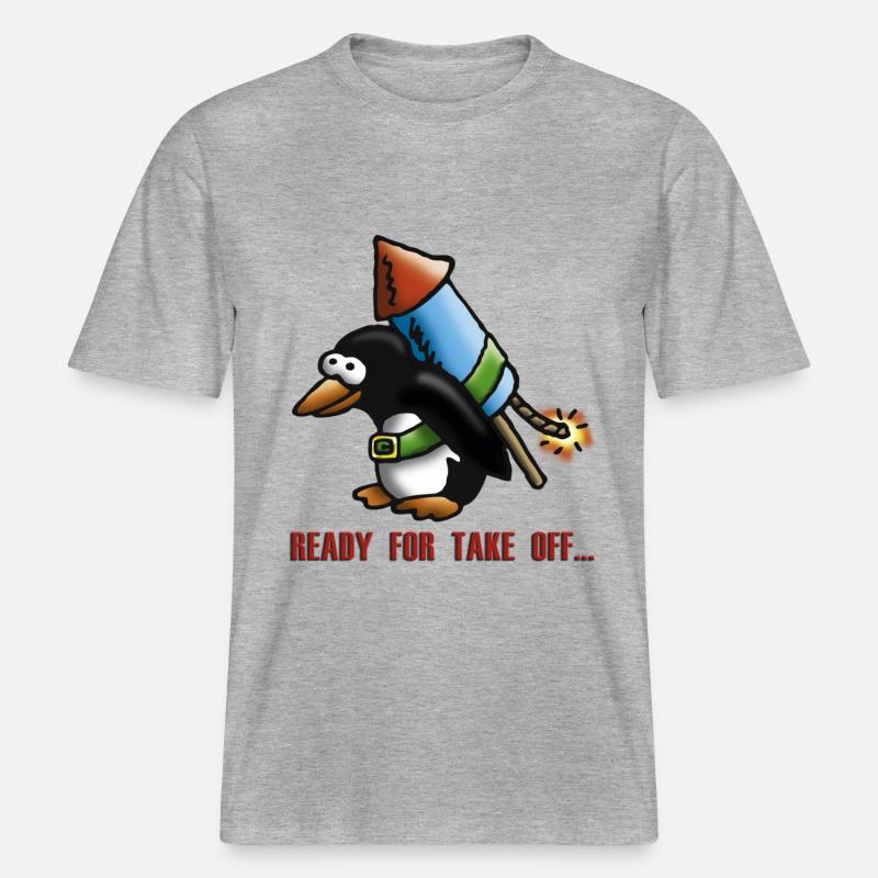 rocket_pinguin_e -  RELAXED FIT Unisex Organic T-Shirt - Grau meliert