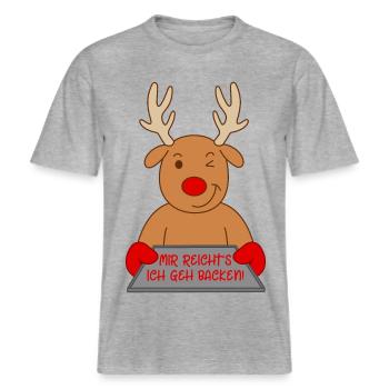 Rentier Weihnachten Mir reicht's Ich geh backen -  RELAXED FIT Unisex Organic T-Shirt - Grau meliert - Vorne - Alina (178cm) & Michal (187cm)