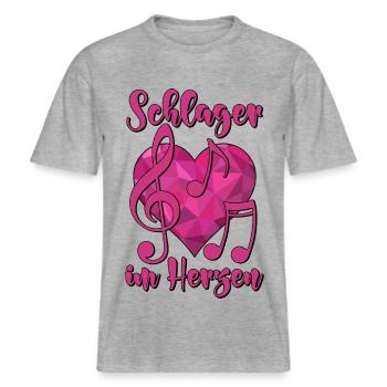 Schlager im Herzen -  RELAXED FIT Unisex Organic T-Shirt - Grau meliert - Vorne - Alina (178cm) & Michal (187cm)