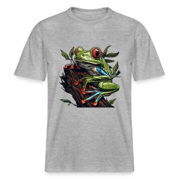 Tree Frog Baumfrösche Baumfrosch -  RELAXED FIT Unisex Organic T-Shirt - Grau meliert - Vorne - Alina (178cm) & Michal (187cm)