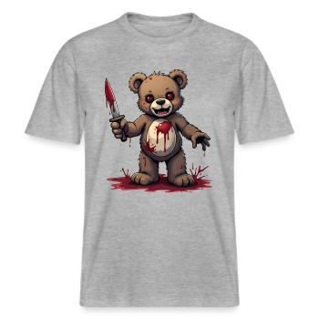 Zombie Bär -  RELAXED FIT Unisex Organic T-Shirt - Grau meliert - Vorne - Alina (178cm) & Michal (187cm)