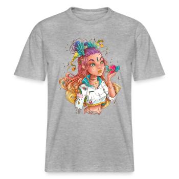 Un cœur dans la paume de la main -  T-shirt unisexe RELAXED FIT en coton bio - gris chiné - Devant - Alina (178cm) & Michal (187cm)