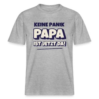 Keine Panik - Papa ist jetzt da -  RELAXED FIT Unisex Organic T-Shirt - Grau meliert - Vorne - Alina (178cm) & Michal (187cm)