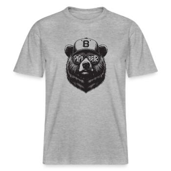 Papa Bear - Vatertag Papa Vater Bär Geschenk -  RELAXED FIT Unisex Organic T-Shirt - Grau meliert - Vorne - Alina (178cm) & Michal (187cm)