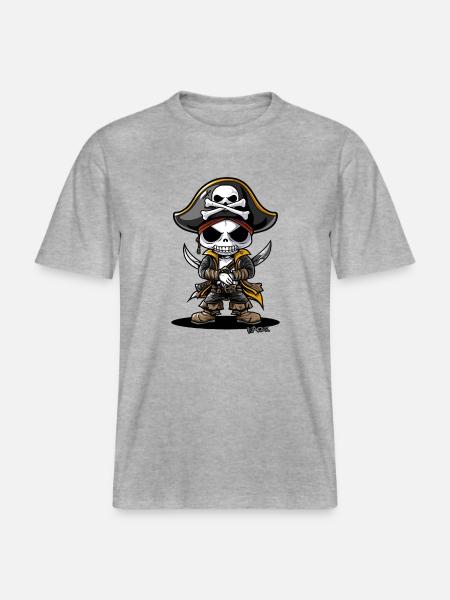 Funny Chibi Cartoon Skeleton Pirate - RELAXED FIT Unisex Organic T-Shirt - heather grey
