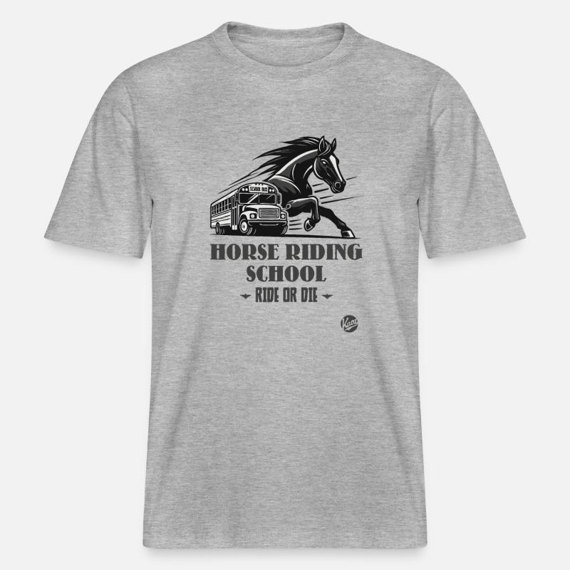 Reitschule "Reite oder Stirb", ein Pferde-Motiv -  RELAXED FIT Unisex Organic T-Shirt - Grau meliert