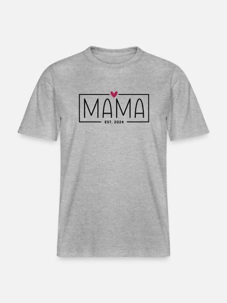 Mama Est 2024 - Herz - Mama 2024 Geschenk - RELAXED FIT Unisex Organic T-Shirt - Grau meliert