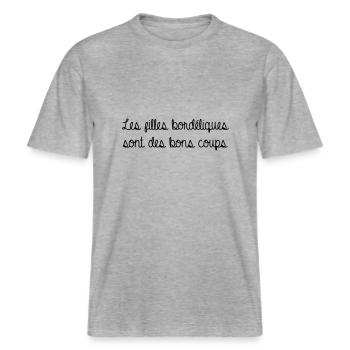 Les filles bordéliques... -  T-shirt unisexe RELAXED FIT en coton bio - gris chiné - Devant - Alina (178cm) & Michal (187cm)