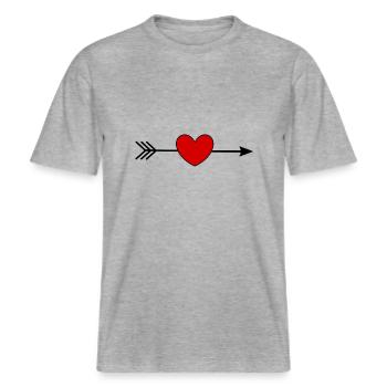 Valentines Red Heart, Valentine's Day -  RELAXED FIT Unisex Organic T-Shirt - heather grey - Front - Alina (178cm) & Michal (187cm)
