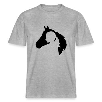 Pferdekopf mit Frauensilhouette -  RELAXED FIT Unisex Organic T-Shirt - Grau meliert - Vorne - Alina (178cm) & Michal (187cm)