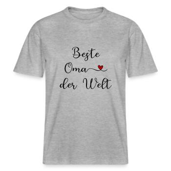 Beste Oma der Welt -  RELAXED FIT Unisex Organic T-Shirt - Grau meliert - Vorne - Alina (178cm) & Michal (187cm)