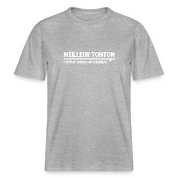 MEILLEUR TONTON - d'après un sondage ... -  T-shirt unisexe RELAXED FIT en coton bio - gris chiné - Devant - Alina (178cm) & Michal (187cm)