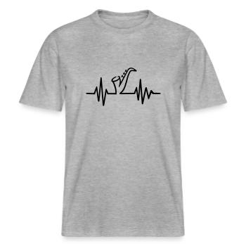 Saxophon -  RELAXED FIT Unisex Organic T-Shirt - Grau meliert - Vorne - Alina (178cm) & Michal (187cm)