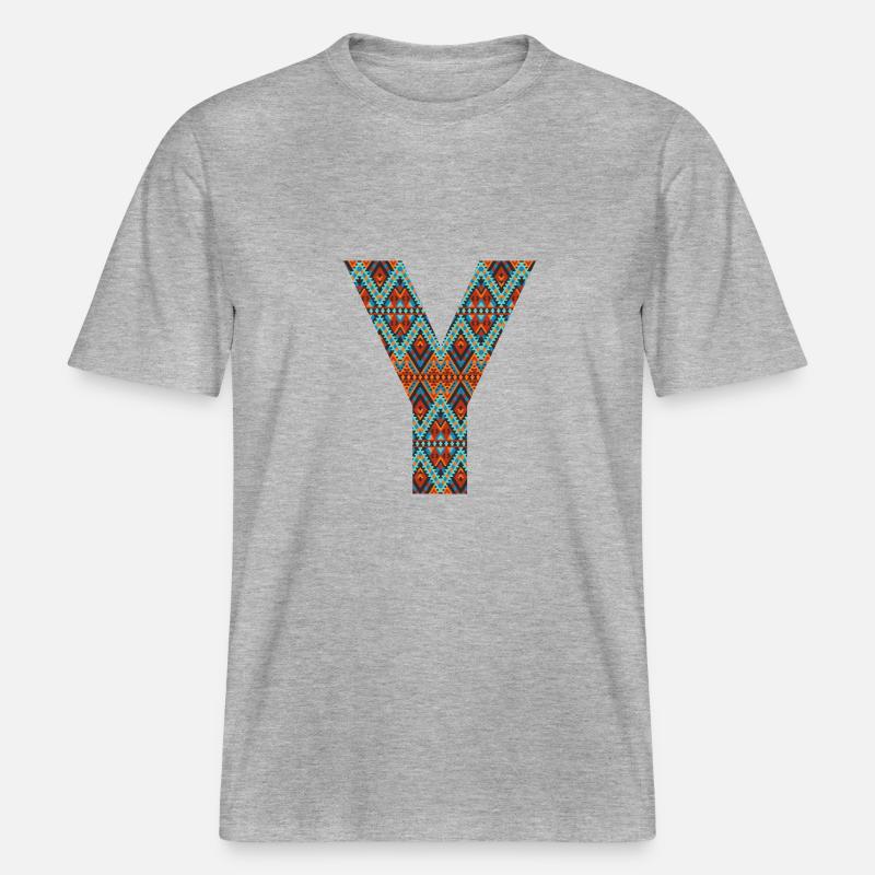 Buchstabe Y- Boho-Design, buntes Monogramm -  RELAXED FIT Unisex Organic T-Shirt - Grau meliert