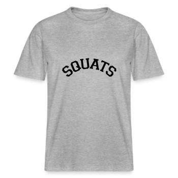 Squats Varsity Stye -  RELAXED FIT Unisex Organic T-Shirt - heather grey - Front - Alina (178cm) & Michal (187cm)
