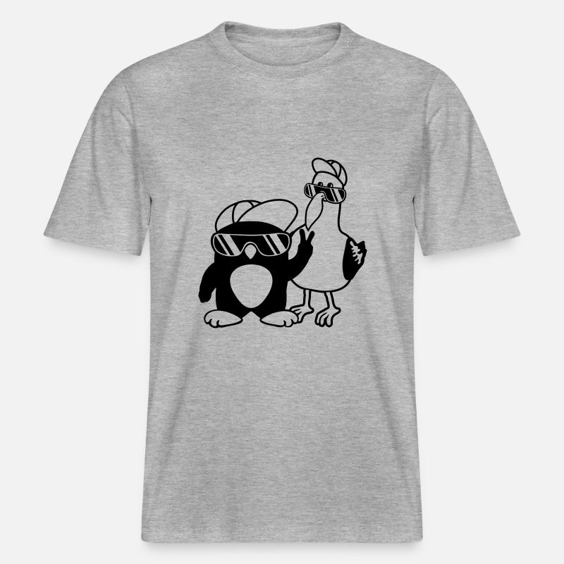 Pinguin Möwe 2 Freunde -  RELAXED FIT Unisex Organic T-Shirt - Grau meliert