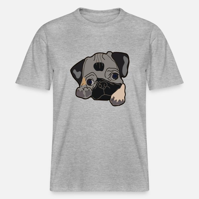 Mops Kopf Geschenk Idee -  RELAXED FIT Unisex Organic T-Shirt - Grau meliert