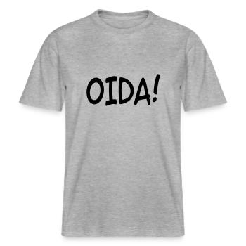Oida! Ausdruck Erstaunen -  RELAXED FIT Unisex Organic T-Shirt - Grau meliert - Vorne - Alina (178cm) & Michal (187cm)