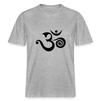 OM, AUM, BOUDDHISM, SPIRITUALITY, MANTRA, YOGA, -  T-shirt unisexe RELAXED FIT en coton bio - gris chiné - Devant - Alina (178cm) & Michal (187cm)