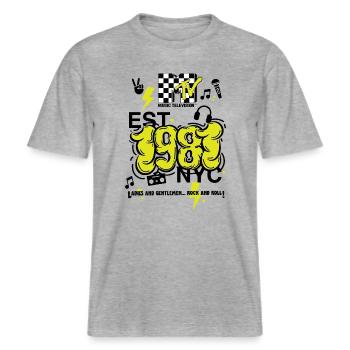 MTV Est. 1981 NYC Logo -  RELAXED FIT Unisex Organic T-Shirt - Grau meliert - Vorne - Alina (178cm) & Michal (187cm)