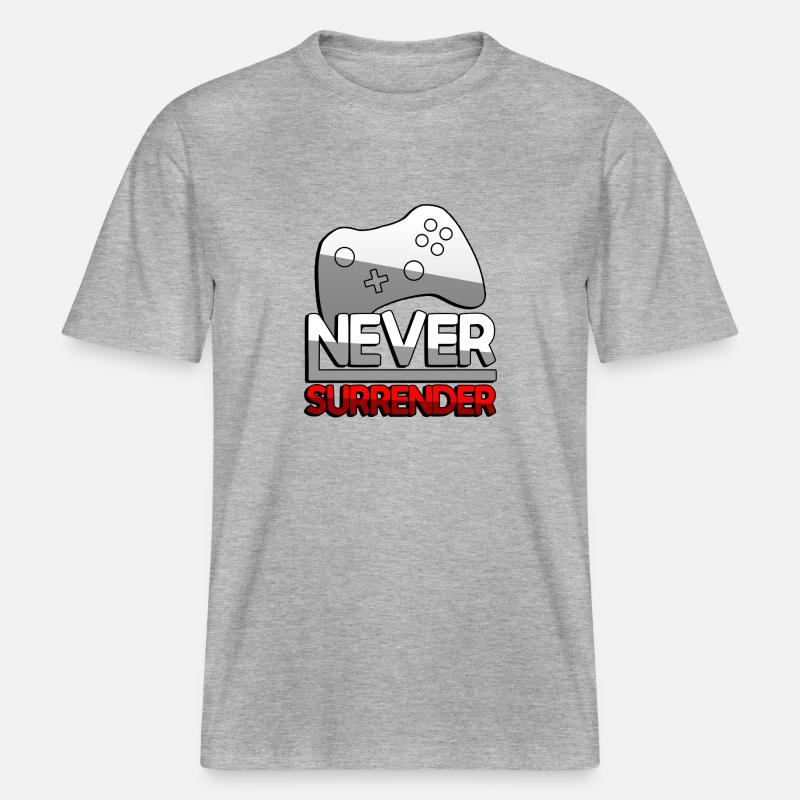 NEVER SURRENDER (Rot) + Controller - Gaming -  RELAXED FIT Unisex Organic T-Shirt - Grau meliert