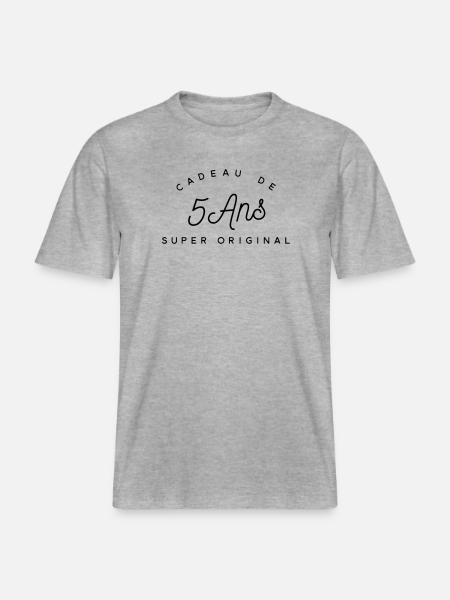 Cadeau 5 ans  -  T-shirt unisexe RELAXED FIT en coton bio - gris chiné
