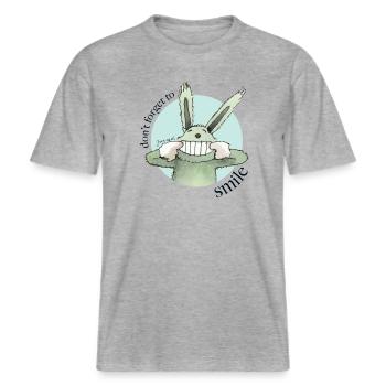 Janosch Hase Don't Forget To Smile -  RELAXED FIT Unisex Organic T-Shirt - Grau meliert - Vorne - Alina (178cm) & Michal (187cm)