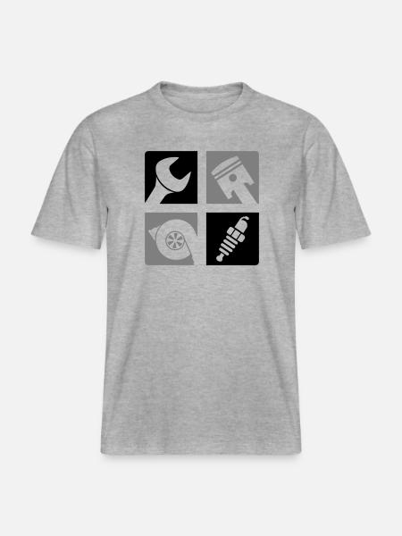 Wrench Piston Turbo Spark Plug Emblem - RELAXED FIT Unisex Organic T-Shirt - heather grey