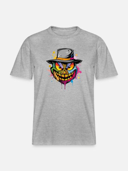 Halloween Face - RELAXED FIT Unisex Organic T-Shirt - Grau meliert