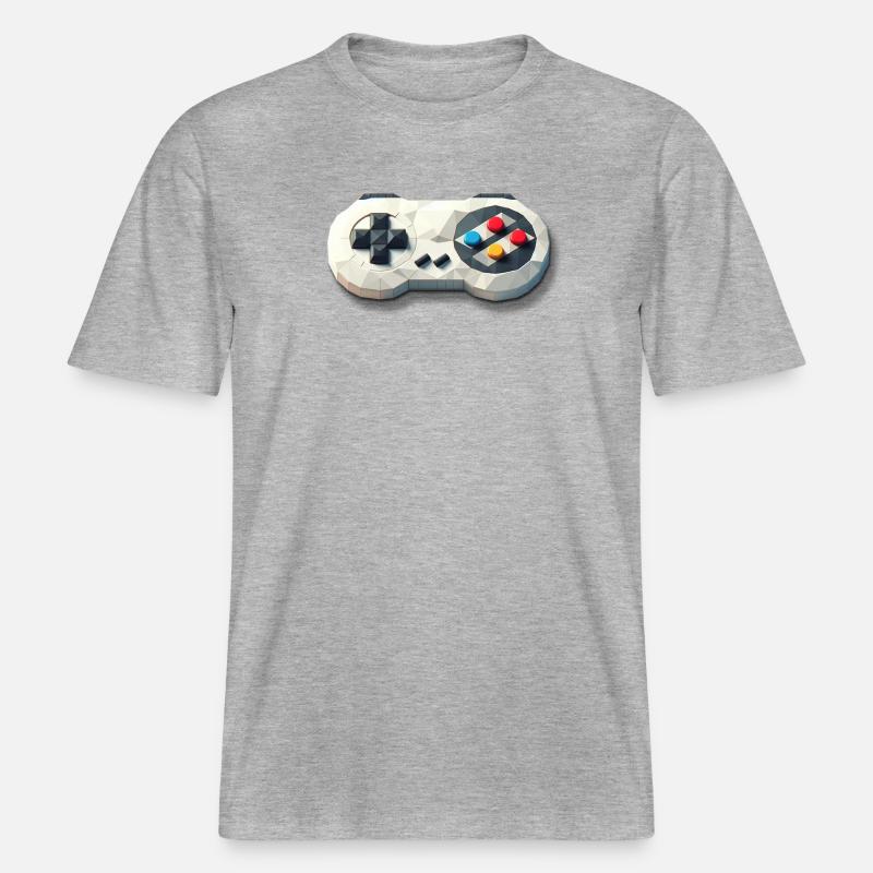 Retro Controller 16 Bit Gaming Nostalgie -  RELAXED FIT Unisex Organic T-Shirt - Grau meliert