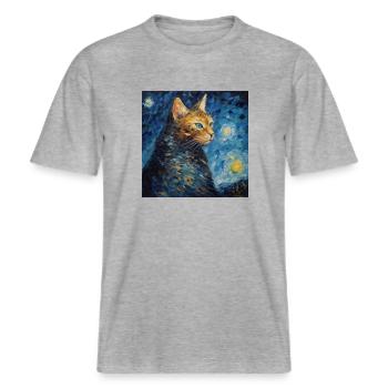 Katze, katzenmotiv -  RELAXED FIT Unisex Organic T-Shirt - Grau meliert - Vorne - Alina (178cm) & Michal (187cm)