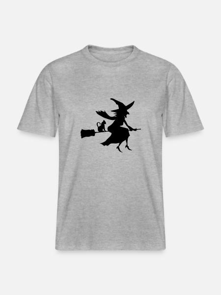 Sorcière et Chat - T-shirt unisexe RELAXED FIT en coton bio - gris chiné