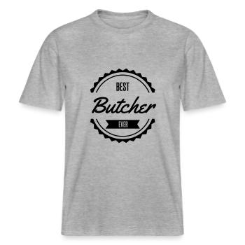 best butcher Metzger boucher -  T-shirt unisexe RELAXED FIT en coton bio - gris chiné - Devant - Alina (178cm) & Michal (187cm)