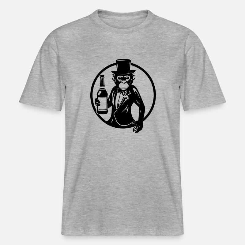 Drunk Monkey Drinking Drunk - RELAXED FIT Unisex Organic T-Shirt - heather grey