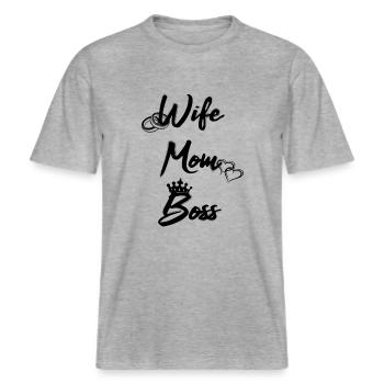 Femme Maman Femme Maman Patron Fête des Mères Cadeau de Fête du Patron -  T-shirt unisexe RELAXED FIT en coton bio - gris chiné - Devant - Alina (178cm) & Michal (187cm)
