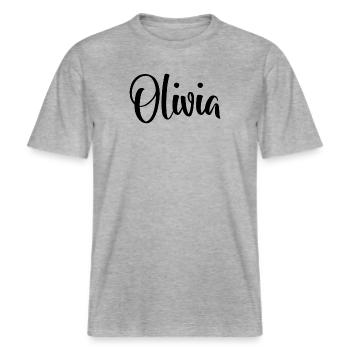 Name - Olivia -  RELAXED FIT Unisex Organic T-Shirt - heather grey - Front - Alina (178cm) & Michal (187cm)