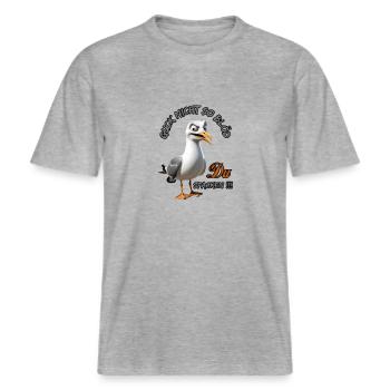 Guck nicht so Blöd Du Spacken Lustige Möwe -  RELAXED FIT Unisex Organic T-Shirt - Grau meliert - Vorne - Alina (178cm) & Michal (187cm)