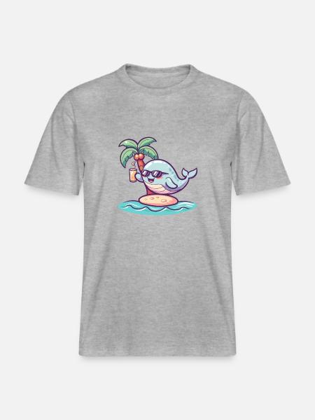 Whale Summer Beach Vacation -  RELAXED FIT Unisex Organic T-Shirt - heather grey