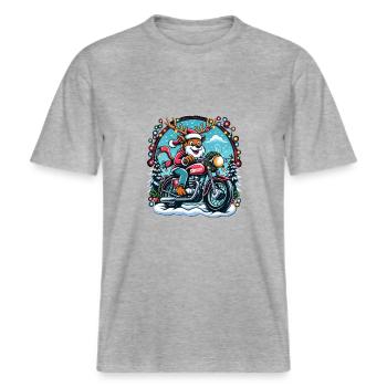 Simson S51 Enduro - Weihnachts - für Ihn lustiges -  RELAXED FIT Unisex Organic T-Shirt - Grau meliert - Vorne - Alina (178cm) & Michal (187cm)
